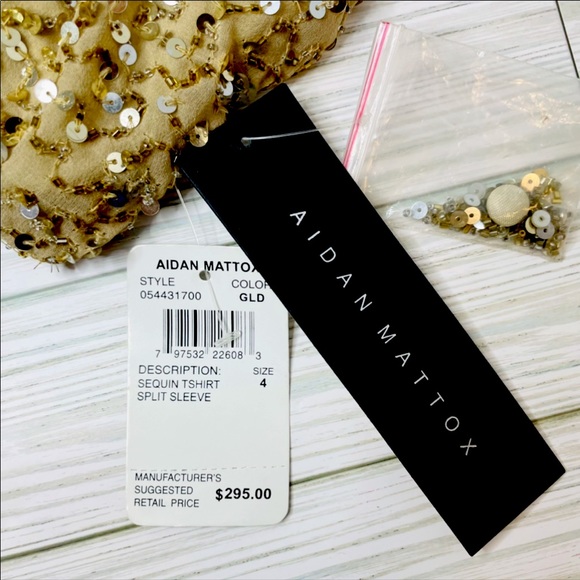 AIDAN MATTOX Gold Sequin Beaded Silk Split Sleeve Cocktail Dress NWT Size 4 - Picture 5 of 7